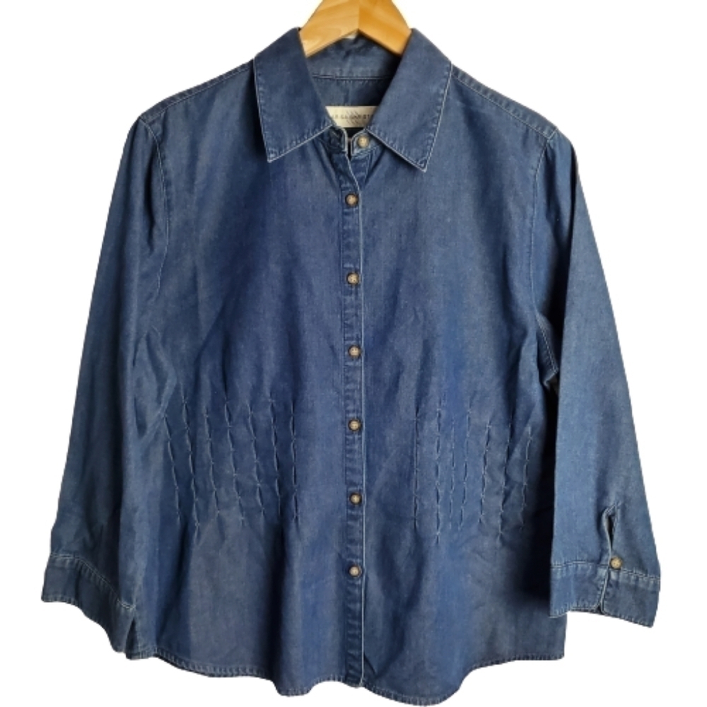 Marisa Christina Vintage 90's Denim Button Down 3/4 Sleeve Blouse Size Large